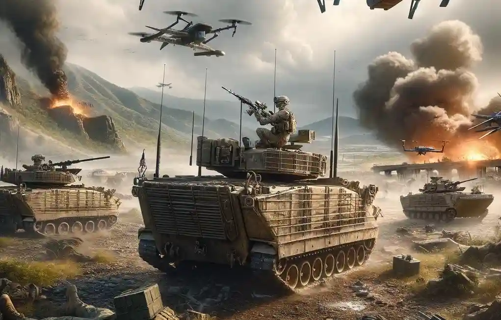 Bradley разматывает БТР и орков в трусиках