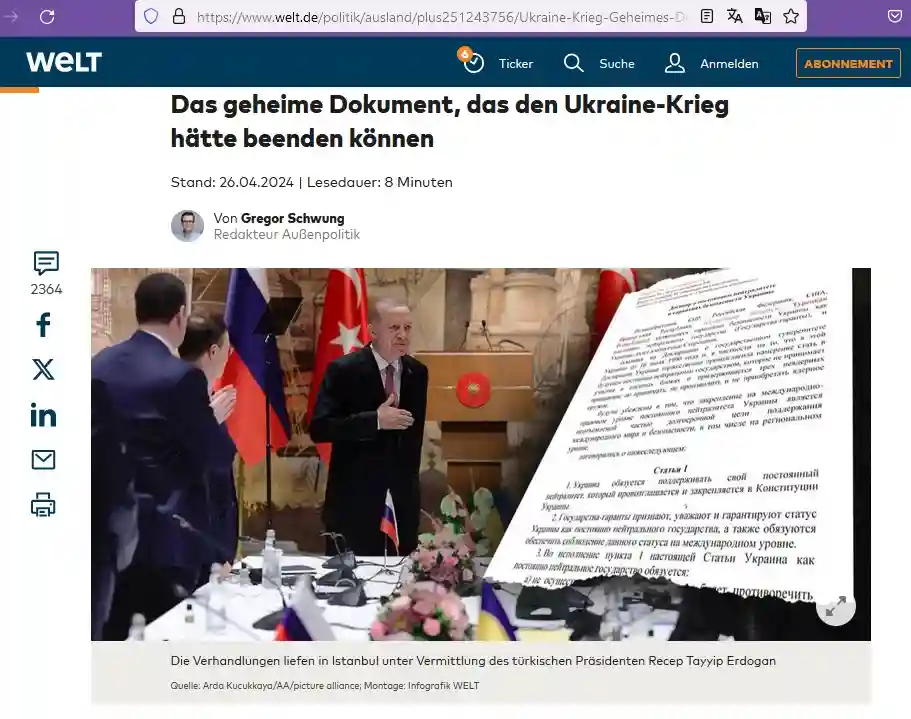 Что известно об условиях мирного соглашения между Украиной и РФ от 2022 года?
