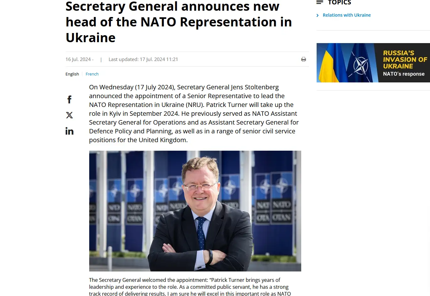 Представитель для руководства представительством НАТО в Украине