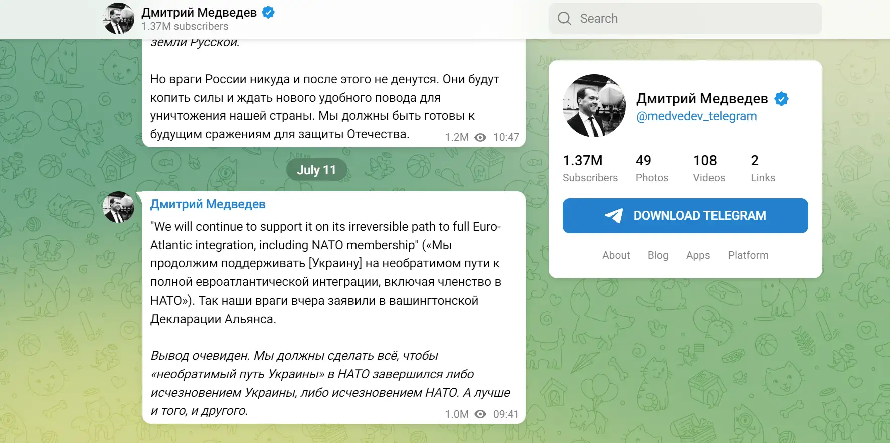 Реакция Медведева на Декларацию Саммита НАТО