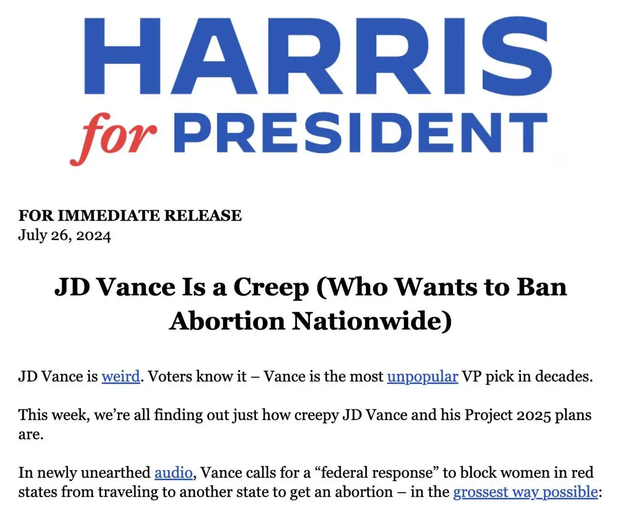 Пресс-релизы штаба Камалы