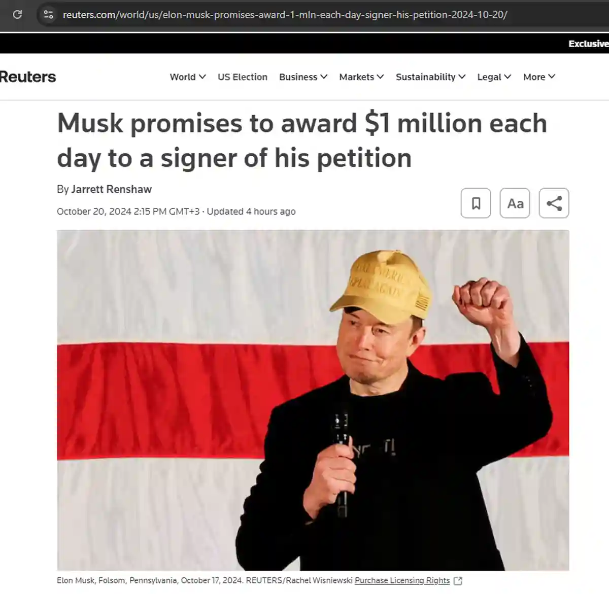 Маск выплачивает 1 миллион $ за Трампа