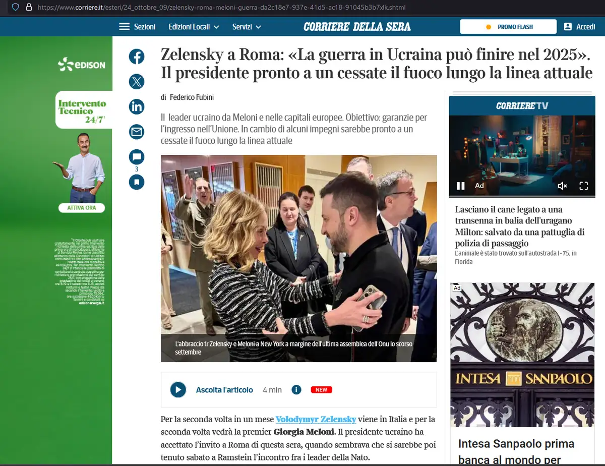 Зеленский и заморозка: мнение Corriere