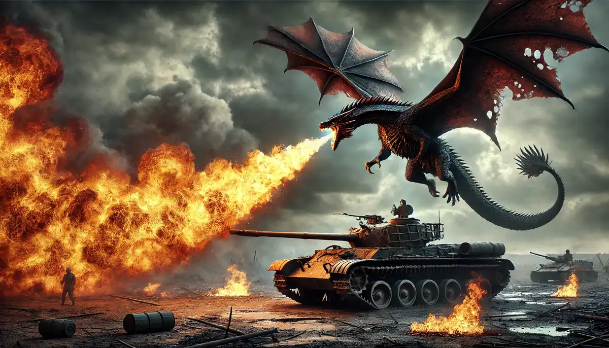 Дракарис сжигает танк орков