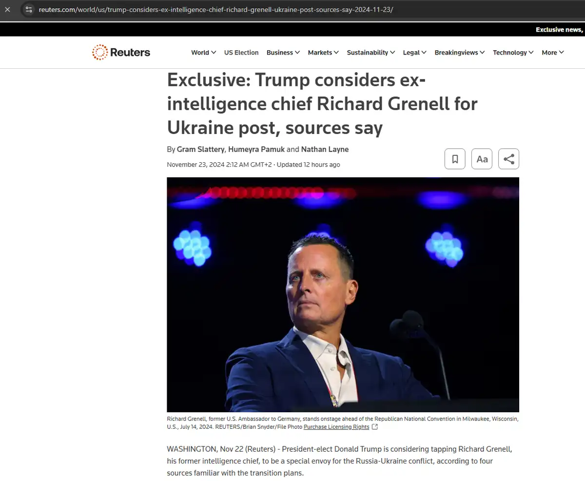 Ричард Гренелл - спецпосланник по Украине?