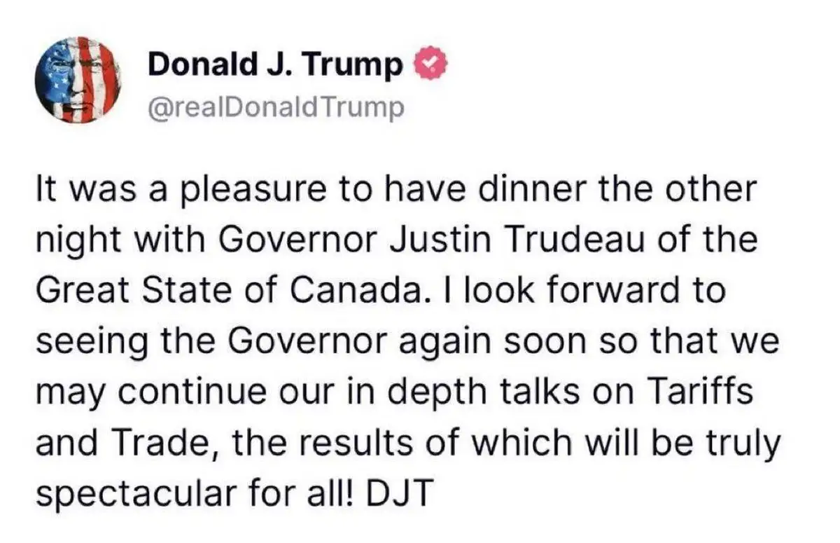 Дональд Трамп назвал премьер-министра Канады Джастина Трюдо «губернатором Великого штата Канада»