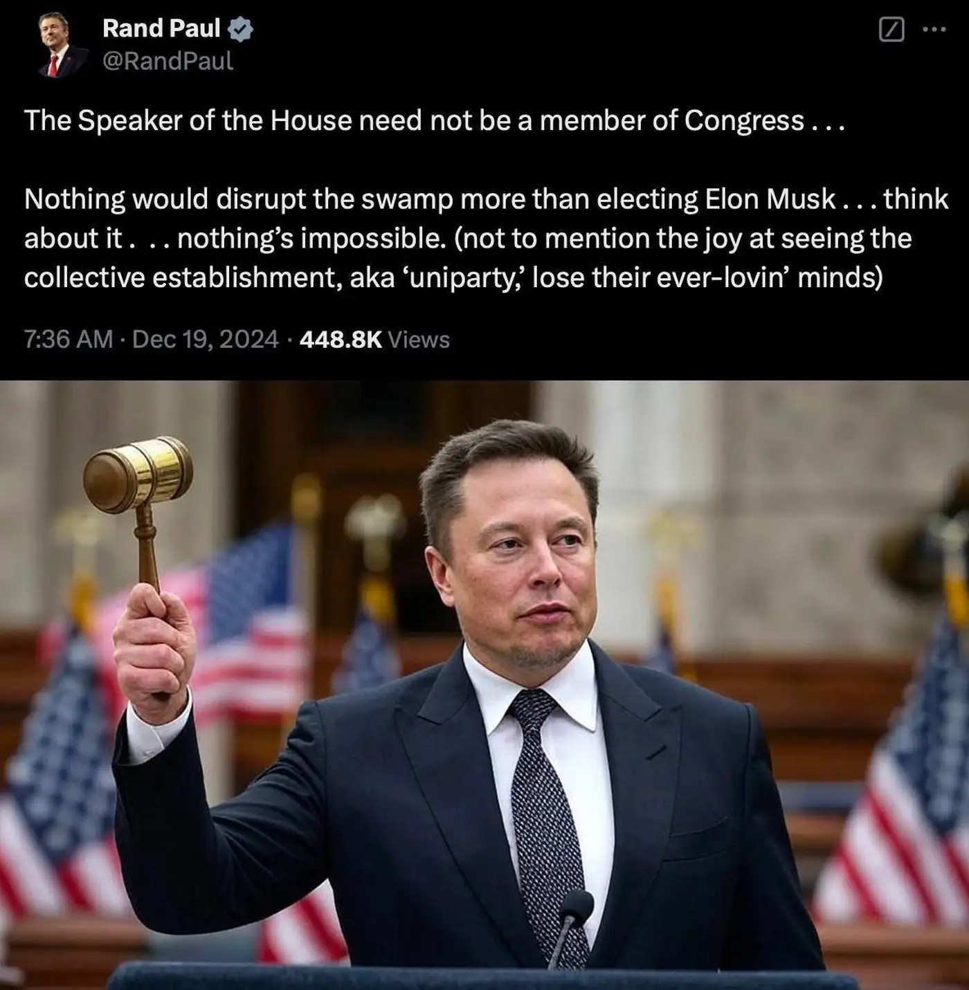 Республиканский сенатор Рэнд Пол выдвинул Илона Маска на пост спикера Палаты представителей США