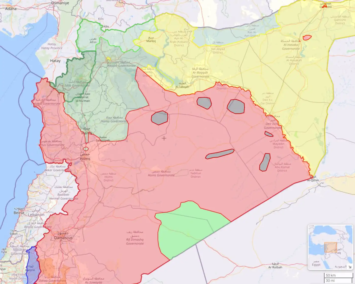 Актуальное положение сил в Сирии, следуя карте liveuamap.