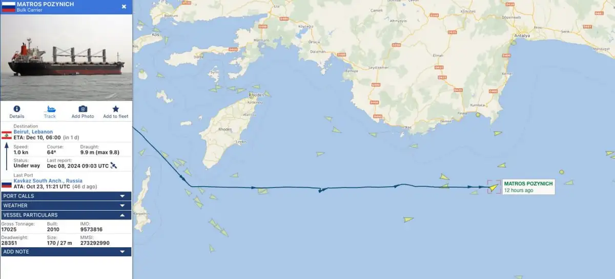 Российские суда, перевозившие краденое украинское зерно, застряли в Средиземном море