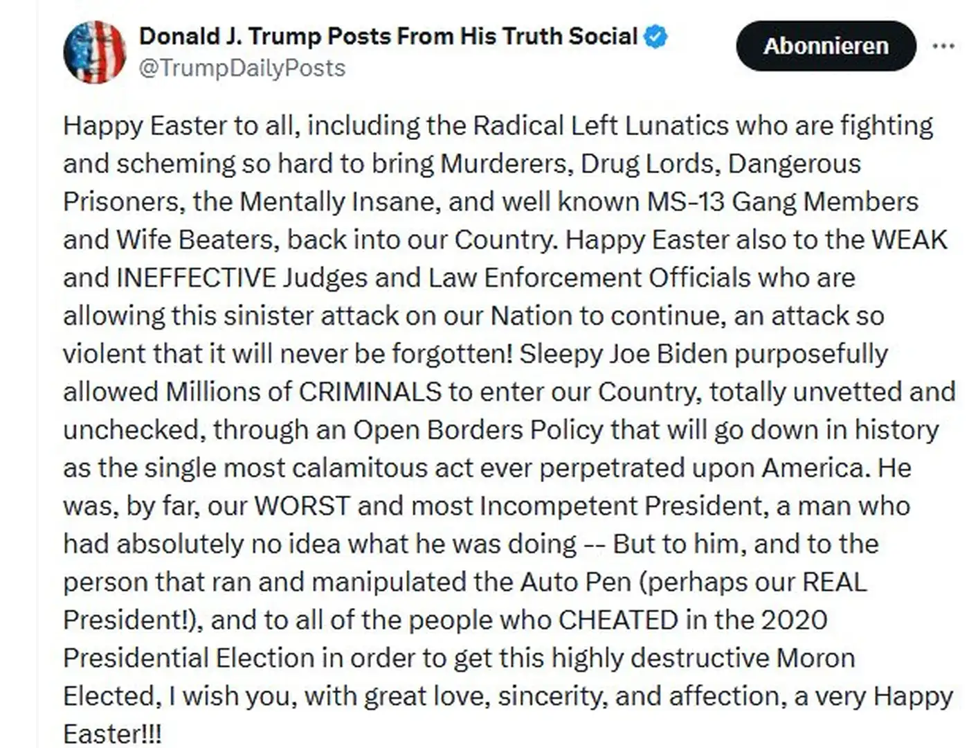 Трамп поздравил американцев с Пасхой