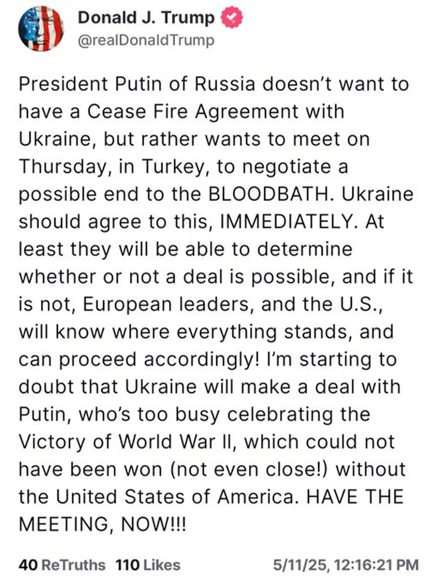 Трамп требует встречи без перемирия