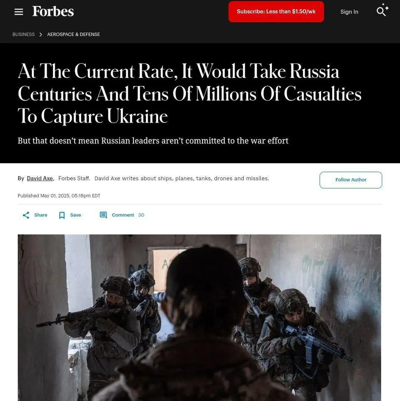 Forbes : армия РФ захватит всю Украину за 230 лет, потеряв при этом 101 миллион человек