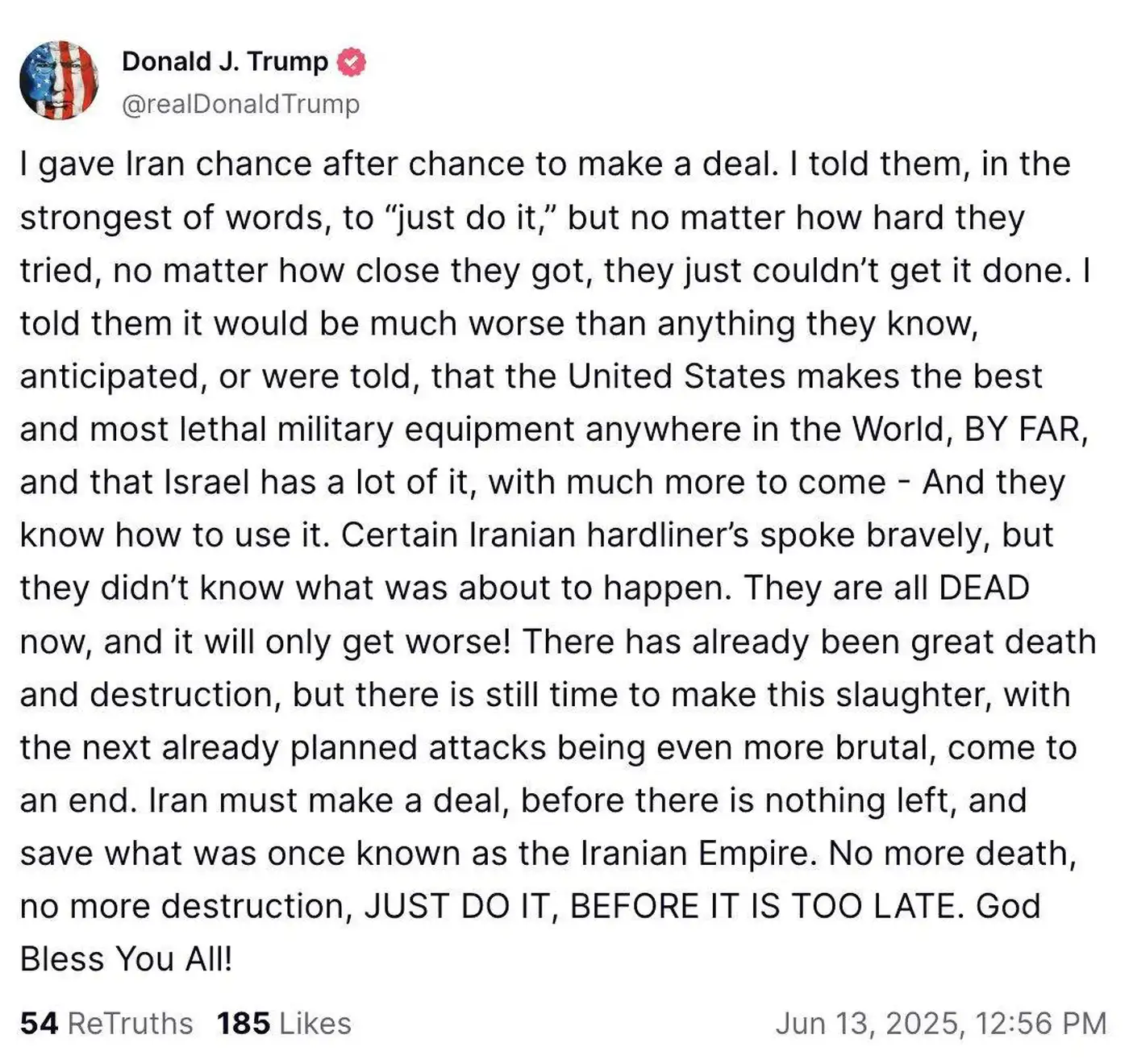 Трамп угрожает Ирану и приписывает удар себе