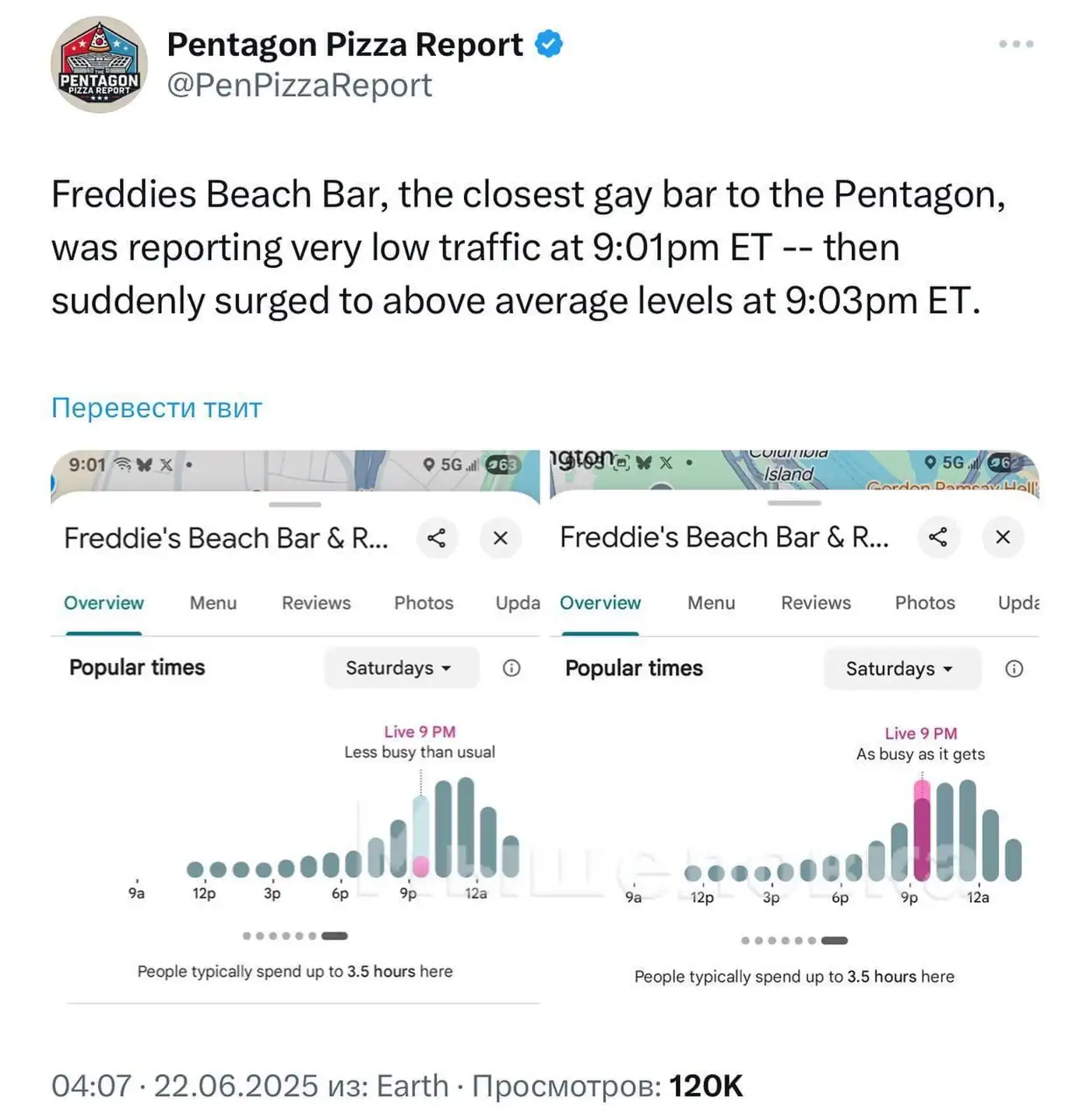 Атака США на Иран была предсказана индексом пиццы и гейбаров рядом с Пентагоном