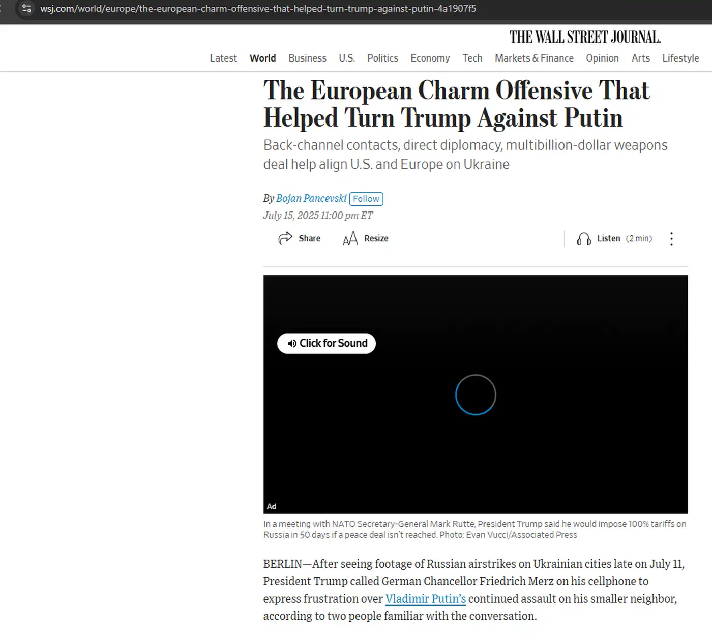 The Wall Street Journal: Наступление с помощью европейского обаяния, которое помогло настроить Трампа против Путина