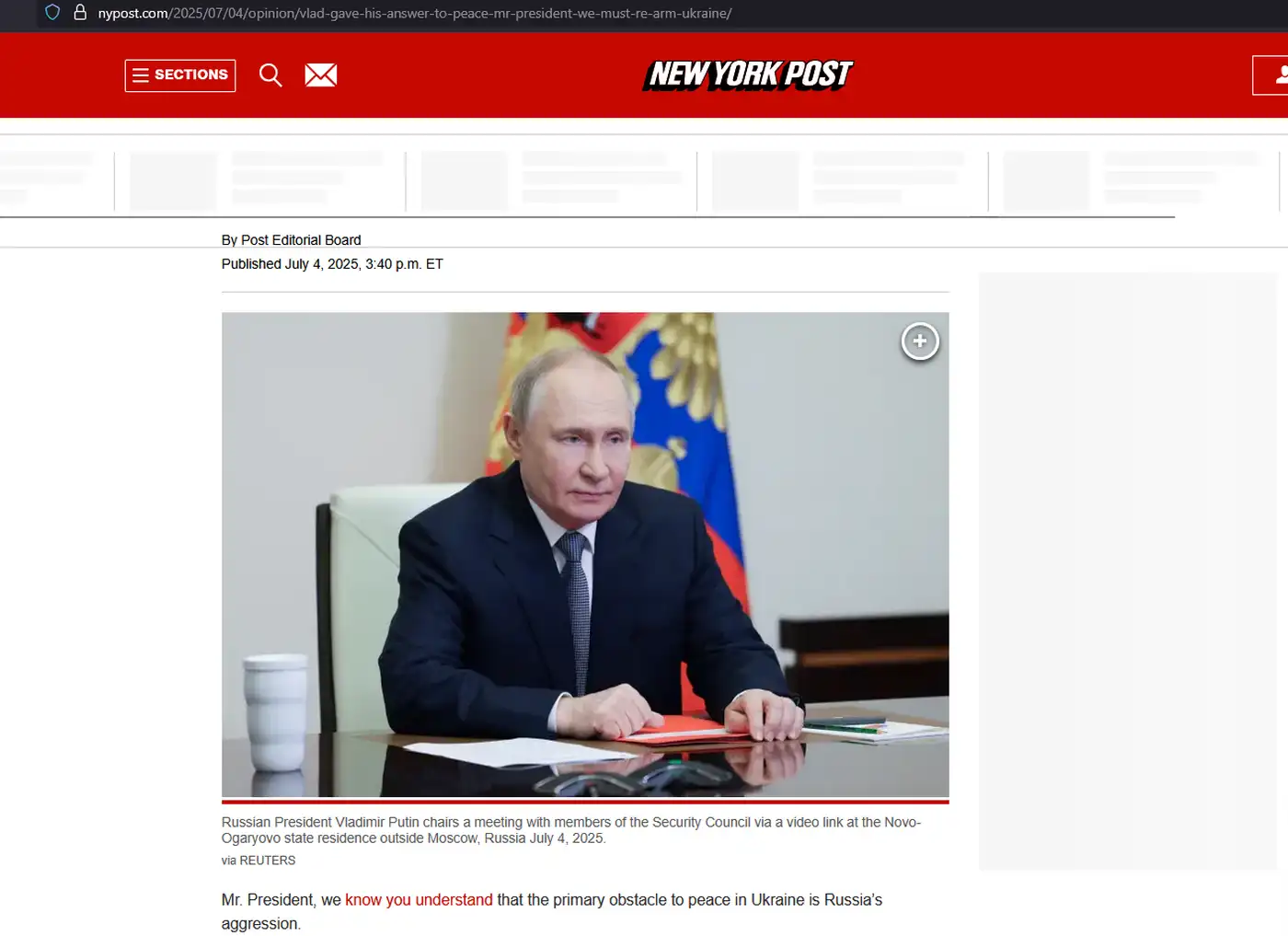 The New York Post опубликовала обращение к президенту США Дональду Трампу