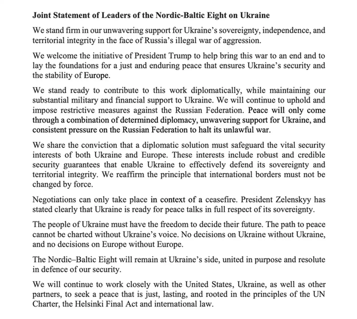 Совместное заявление лидеров стран Северной Европы и Балтии по Украине