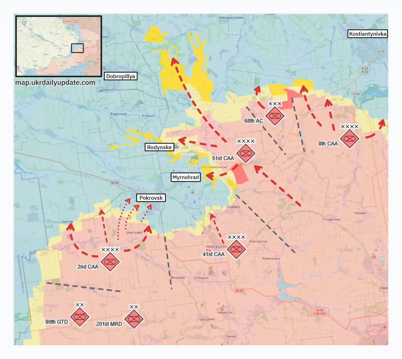 Боевой порядок российских сил в районе Покровск — Константиновка