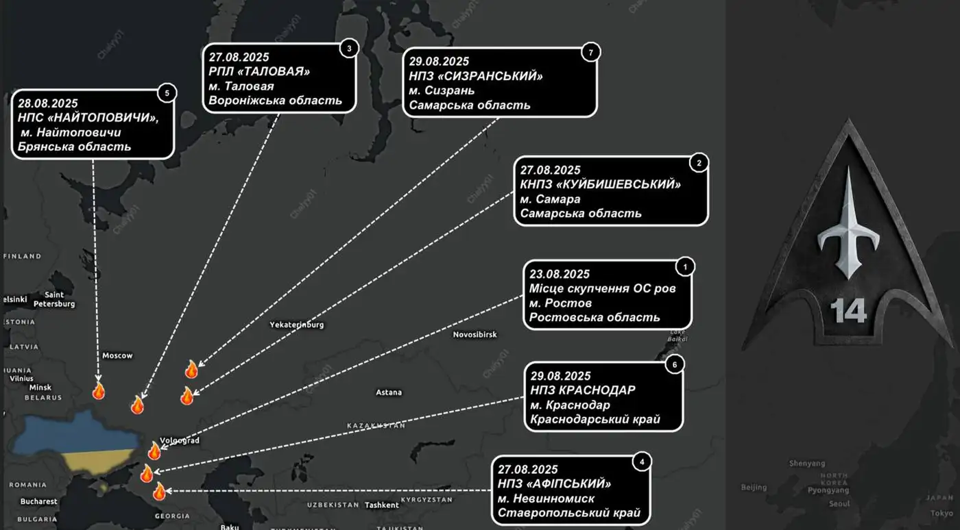 Хронология ударов по НПЗ России в августе 2025