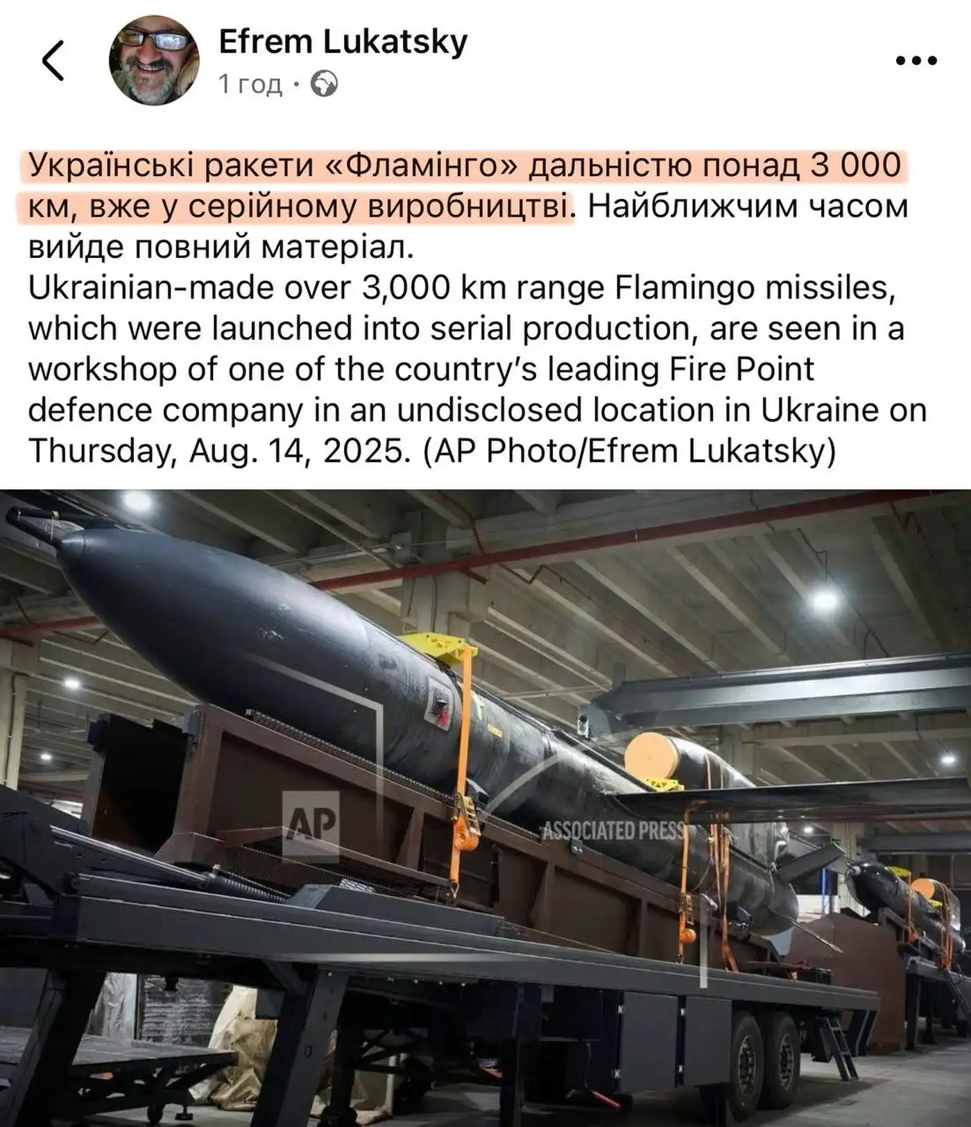 Украинские крылатые ракеты «Фламинго» с дальностью 3000 км уже в серийном производстве..