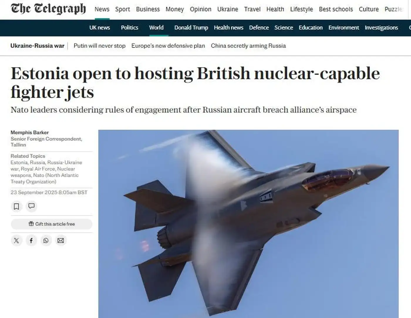 Эстония готова принять британские самолёты, способные нести ядерное оружие — The Telegraph