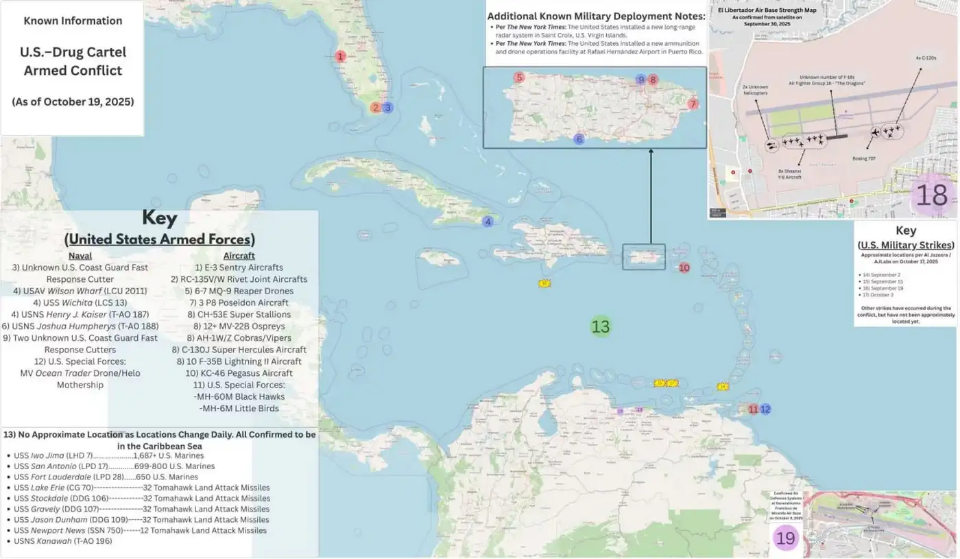 Карта с диспозицией подразделений ВМС США в Карибском море