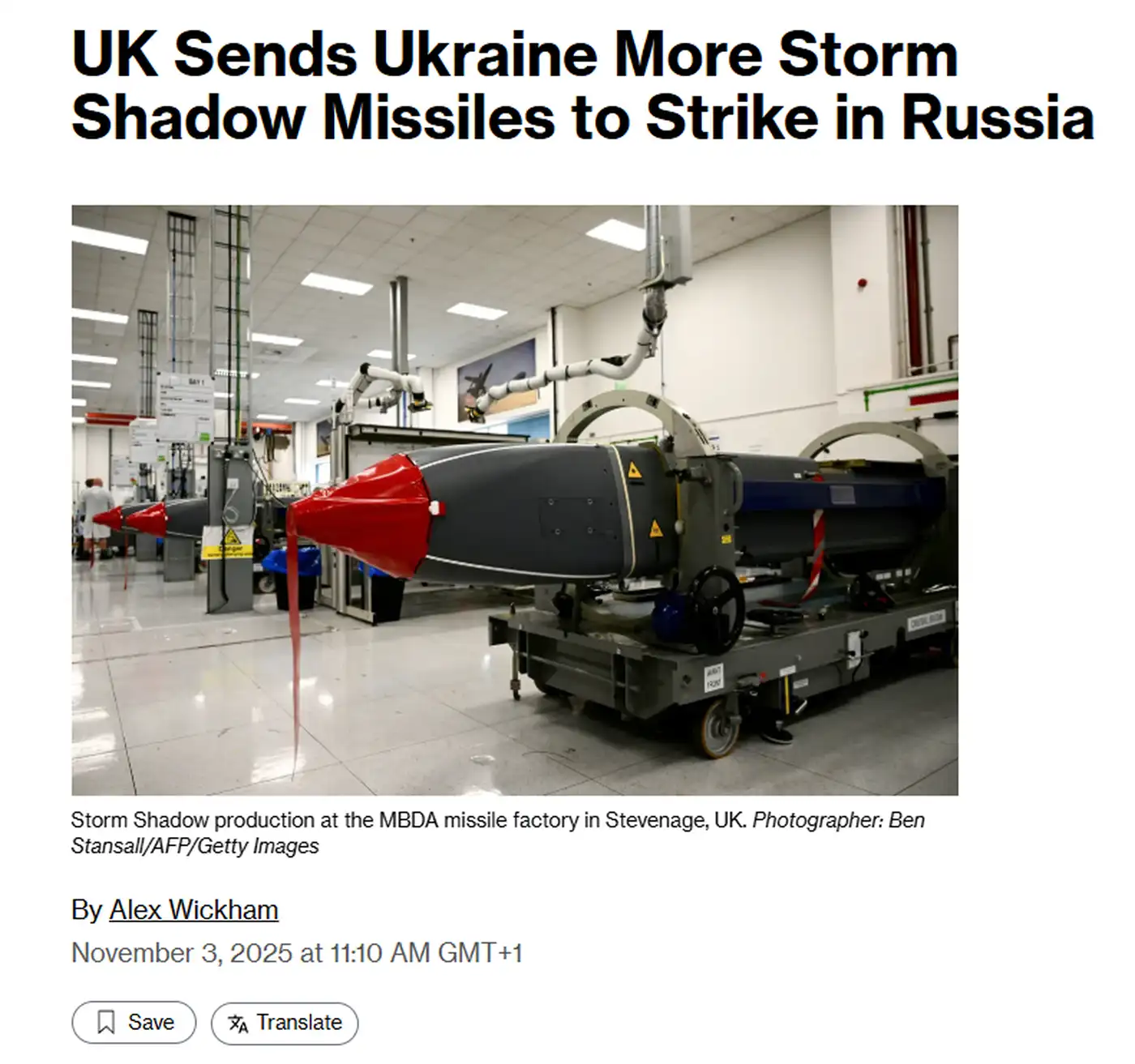 Великобритания поставила ракеты Storm Shadow для зимних ударов по территории России