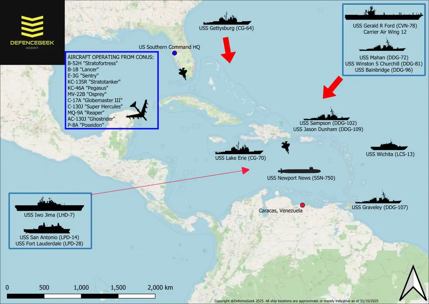 Американские силы в районе Венесуэлы