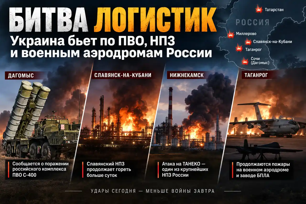 Битва логистик: Украина бьет по ПВО, НПЗ и военным аэродромам России