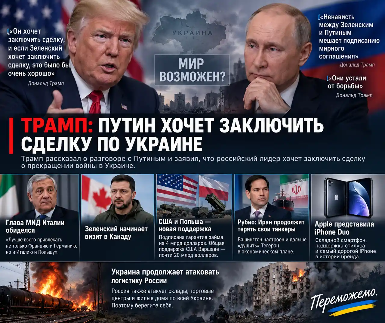 Трамп заявил, что Путин хочет заключить сделку по Украине
