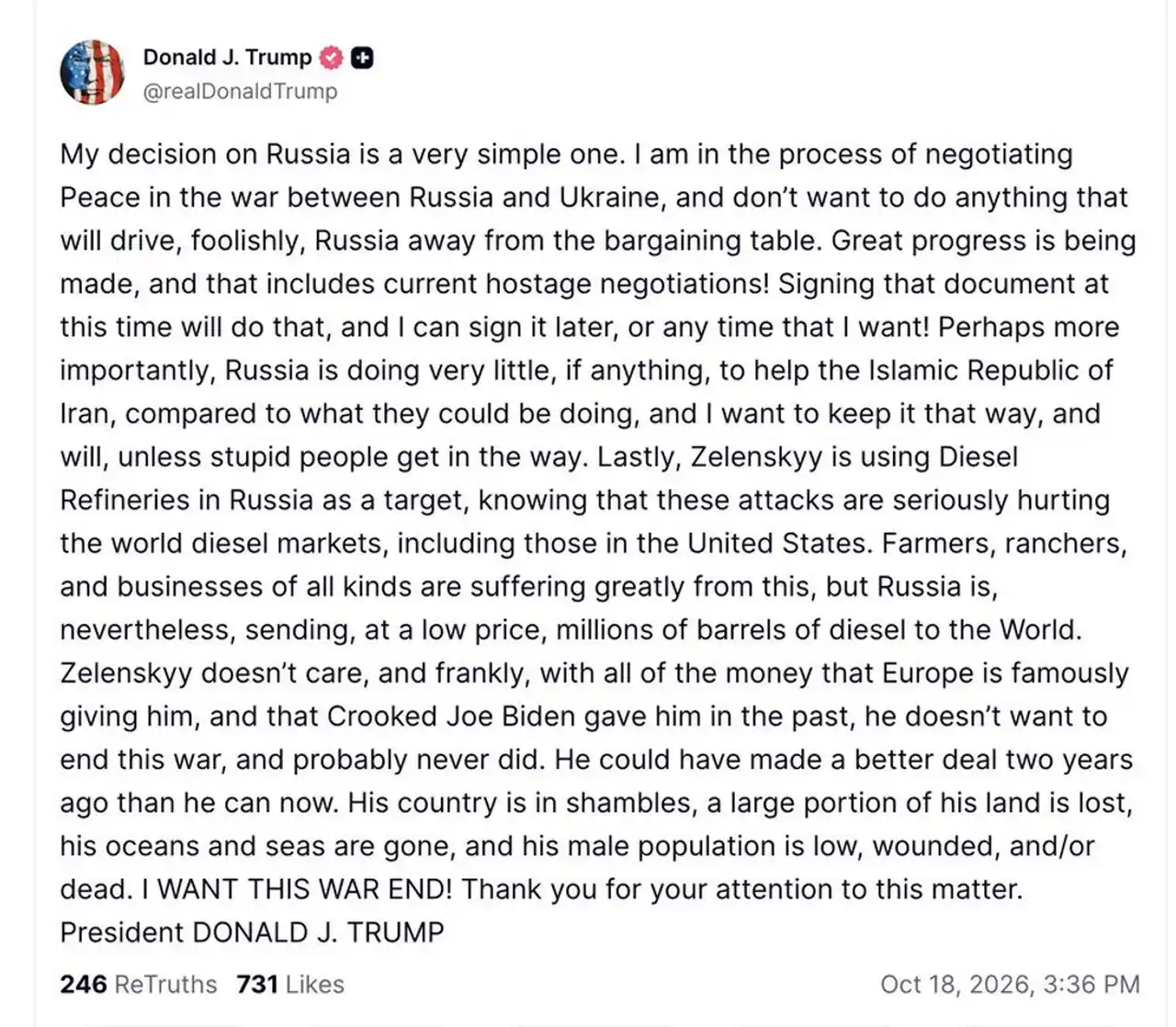 Трамп требует остановить удары по НПЗ, Путин предлагает «Ялту-2.0» 2 2 63